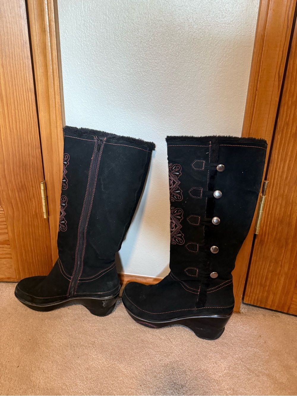Jambu Black Suede Embroidered Knee Boots - Picture 2 of 4